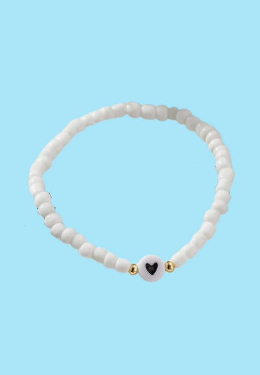 "CUORE" white beaded bracelet with heart